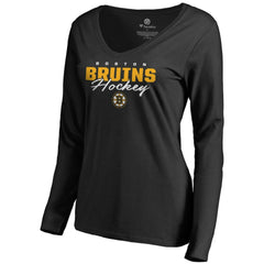 Boston Bruins Women's Iconic Collection Script Assist Long Sleeve V-Neck T-Shirt Black