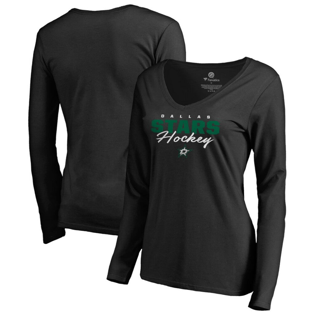Dallas Stars Women's Iconic Collection Script Assist Long Sleeve V-Neck T-Shirt Black