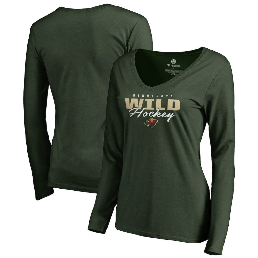Minnesota Wild Women's Iconic Collection Script Assist Long Sleeve V-Neck T-Shirt Green