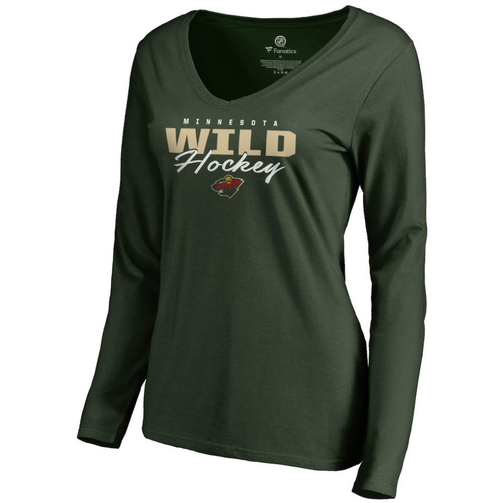 Minnesota Wild Women's Iconic Collection Script Assist Long Sleeve V-Neck T-Shirt Green