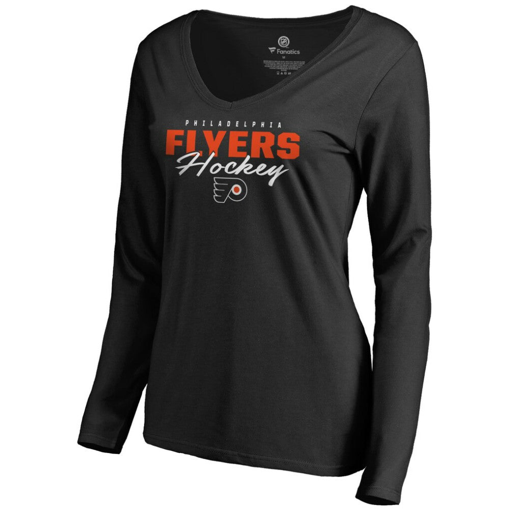 Philadelphia Flyers Women's Iconic Collection Script Assist Long Sleeve V-Neck T-Shirt Black