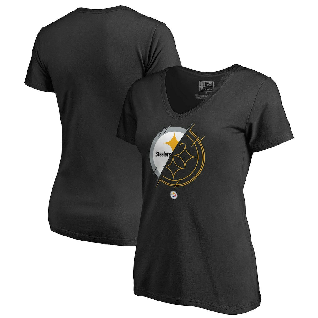 Pittsburgh Steelers Women's X-Ray Slim Fit V-Neck T-Shirt - Black outlet