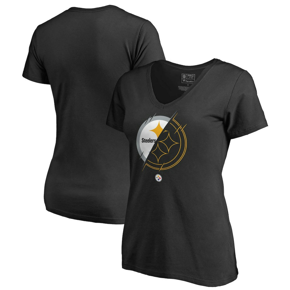Pittsburgh Steelers Women's X-Ray Slim Fit V-Neck T-Shirt - Black outlet