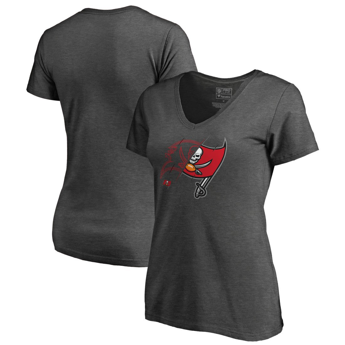 Tampa Bay Buccaneers Women's X-Ray Slim Fit V-Neck T-Shirt - Heathered Gray for sale