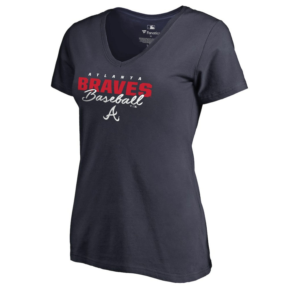 Atlanta Braves Women's Script Assist V-Neck T-Shirt - Navy