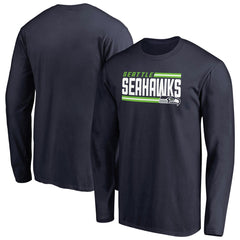 Seattle Seahawks Iconic Collection On Side Stripe Long Sleeve T-Shirt - College Navy for sale