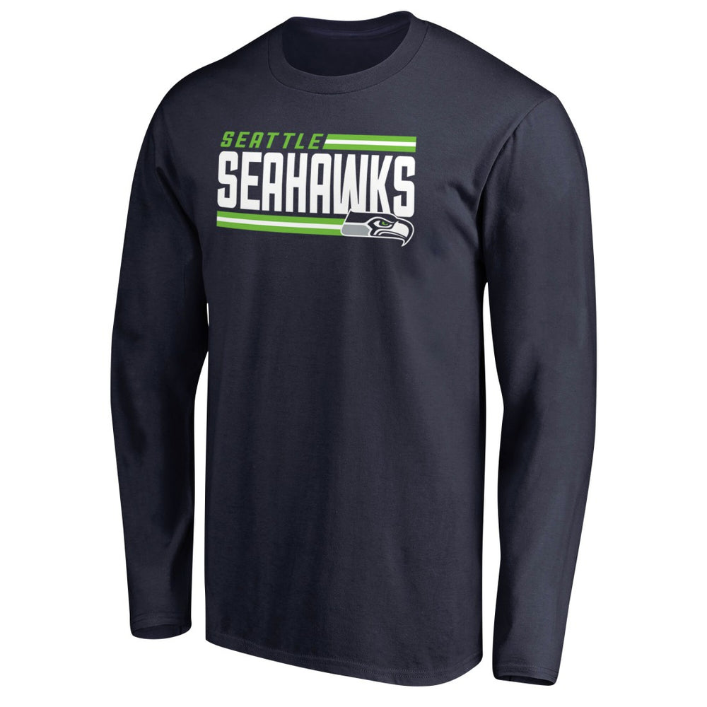 Seattle Seahawks Iconic Collection On Side Stripe Long Sleeve T-Shirt - College Navy for sale
