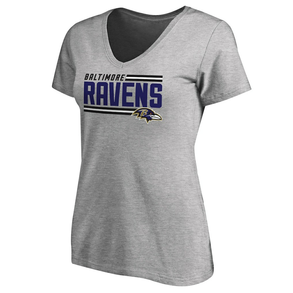 Baltimore Ravens Women's Iconic Collection On Side Stripe V-Neck T-Shirt - Ash outlet