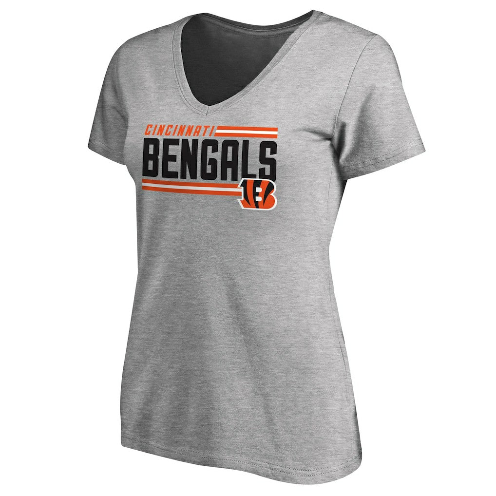 Cincinnati Bengals Women's Iconic Collection On Side Stripe V-Neck T-Shirt - Heather Gray for sale