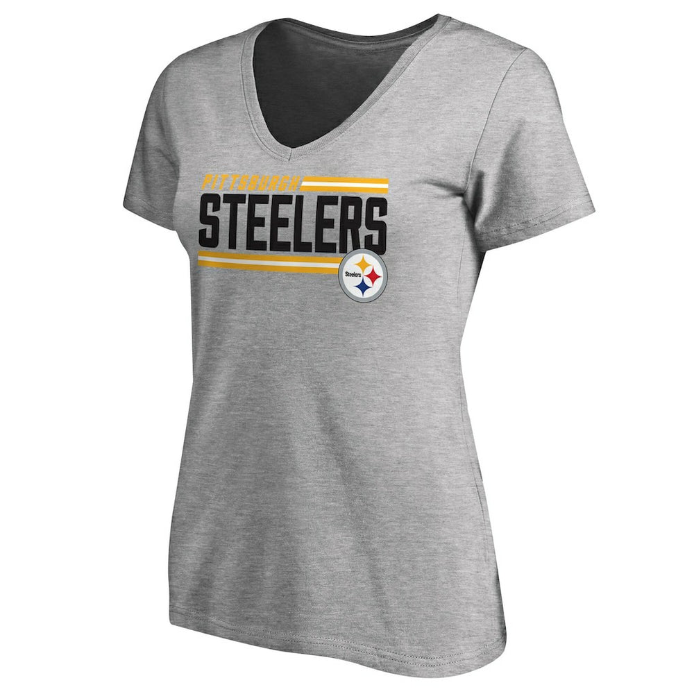 Pittsburgh Steelers Women's Iconic Collection On Side Stripe V-Neck T-Shirt - Heather Gray cheap