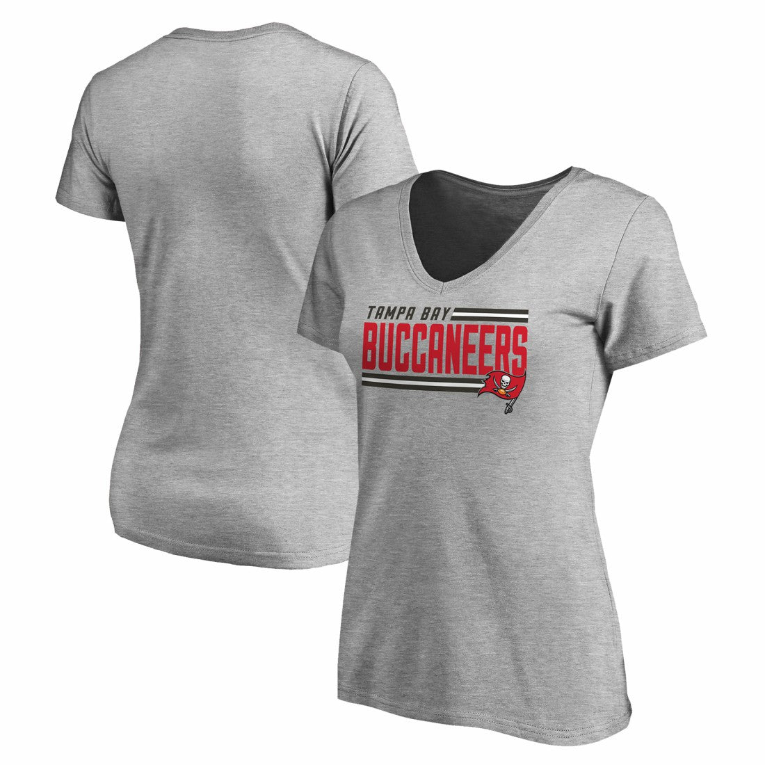 Tampa Bay Buccaneers Women's Iconic Collection On Side Stripe V-Neck T-Shirt - Heather Gray on sale