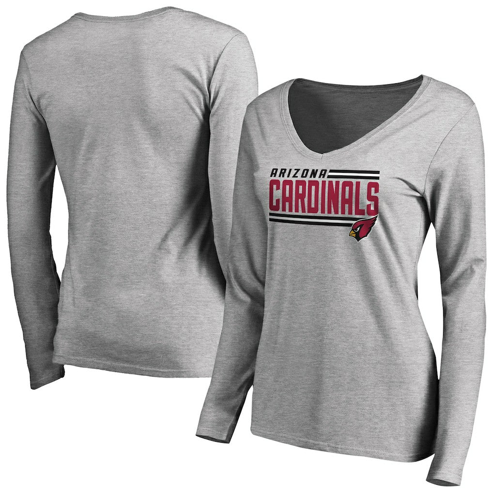 Arizona Cardinals Women's Iconic Collection On Side Stripe Long Sleeve V-Neck T-Shirt - Ash sale