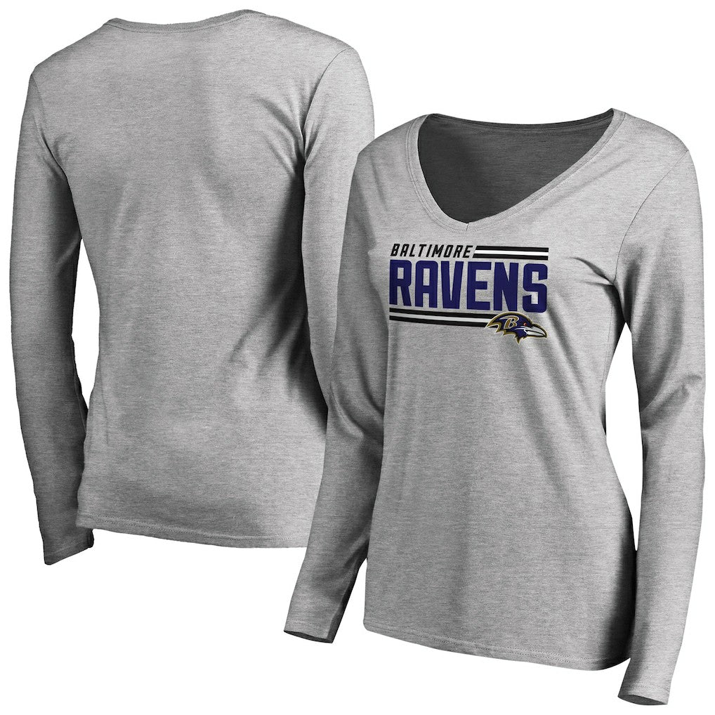 Baltimore Ravens Women's Iconic Collection On Side Stripe Long Sleeve V-Neck T-Shirt - Ash online