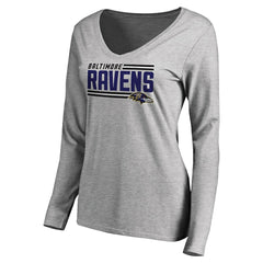 Baltimore Ravens Women's Iconic Collection On Side Stripe Long Sleeve V-Neck T-Shirt - Ash online