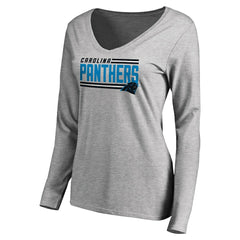 Carolina Panthers Women's Iconic Collection On Side Stripe Long Sleeve V-Neck T-Shirt - Ash discount