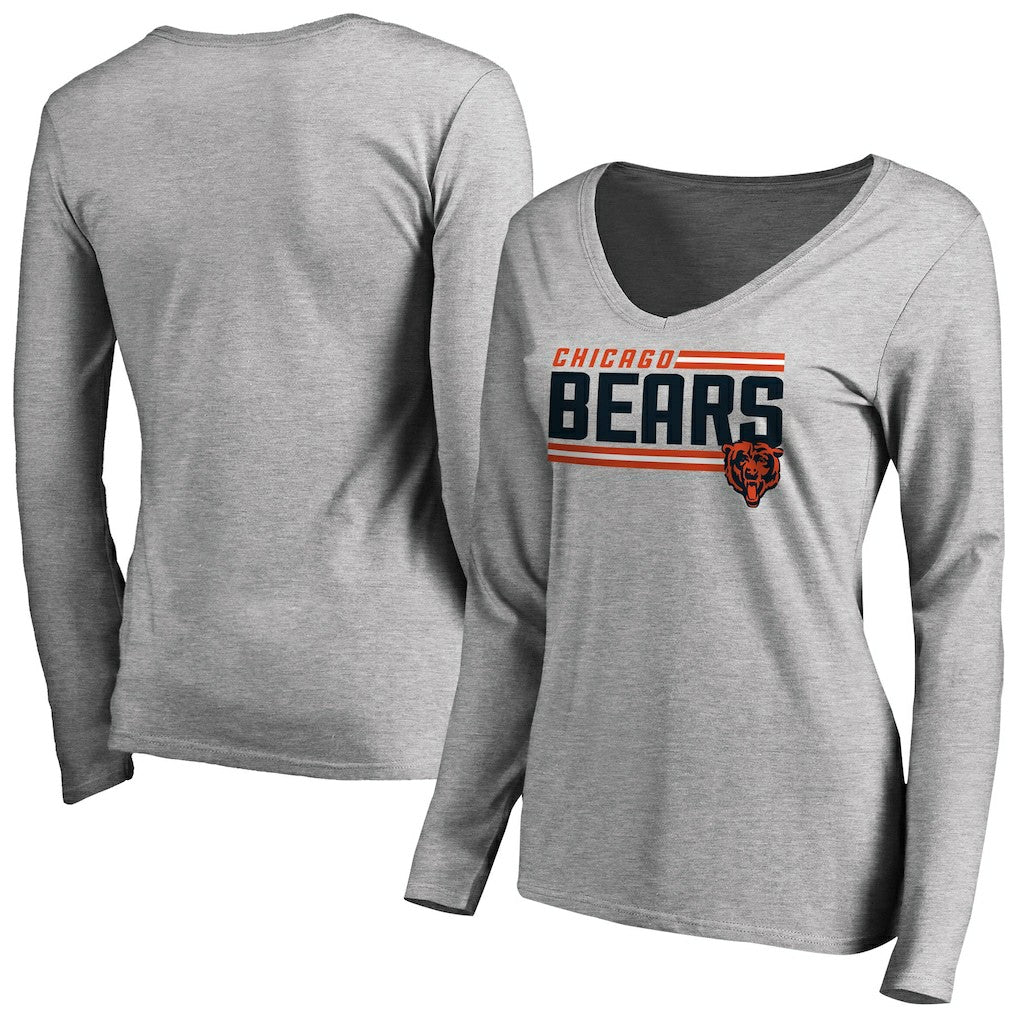 Chicago Bears Women's Iconic Collection On Side Stripe Long Sleeve V-Neck T-Shirt - Ash on sale