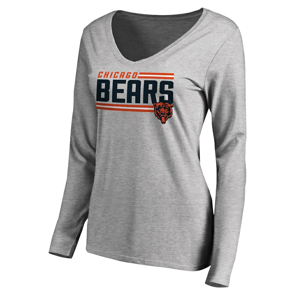 Chicago Bears Women's Iconic Collection On Side Stripe Long Sleeve V-Neck T-Shirt - Ash on sale