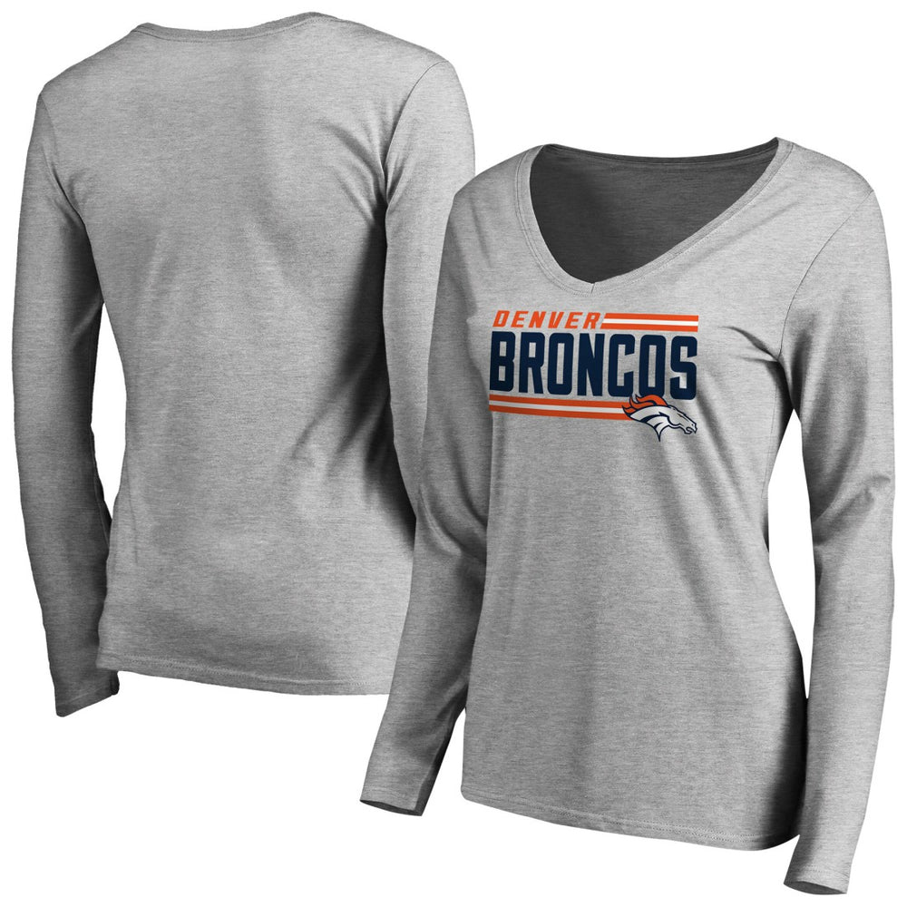 Denver Broncos Women's Iconic Collection On Side Stripe Long Sleeve V-Neck T-Shirt - Ash discount