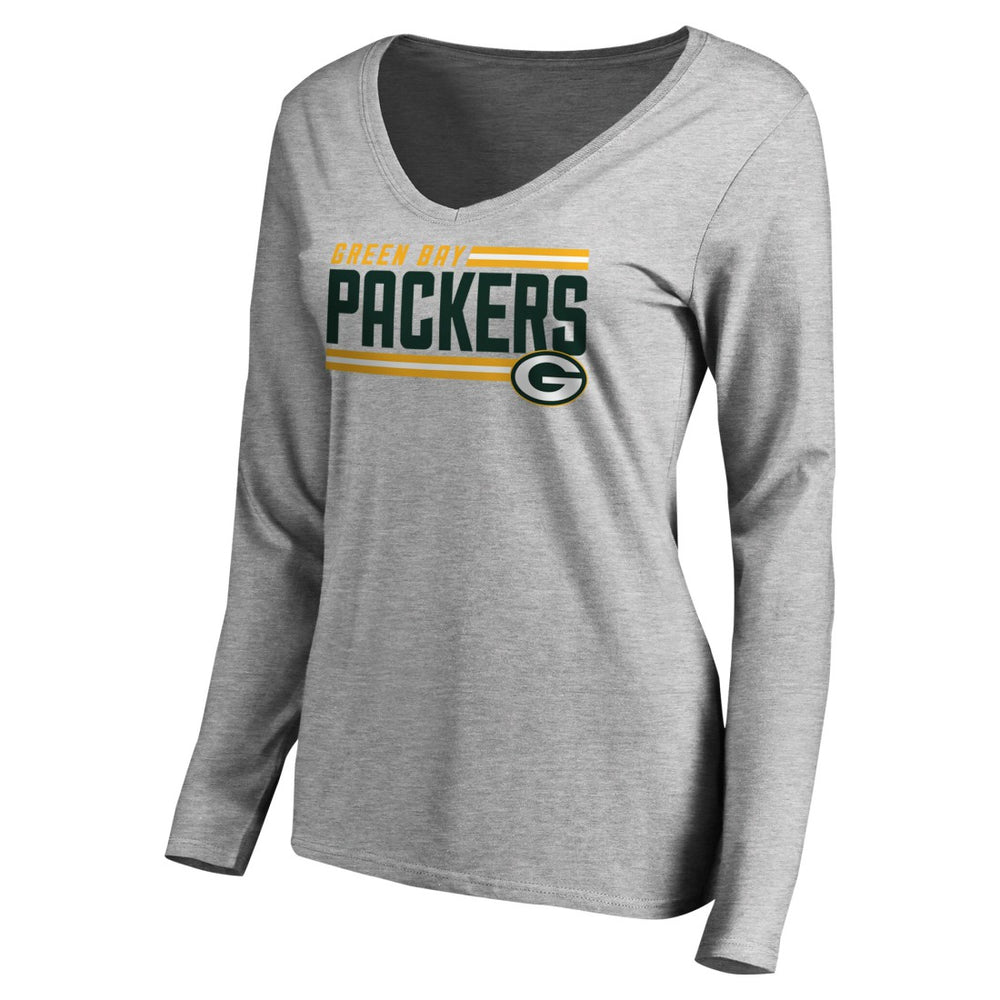 Green Bay Packers Women's Iconic Collection On Side Stripe Long Sleeve V-Neck T-Shirt - Ash on sale
