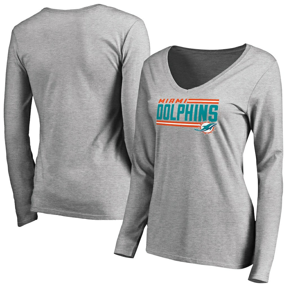 Miami Dolphins Women's Iconic Collection On Side Stripe Long Sleeve V-Neck T-Shirt - Ash online