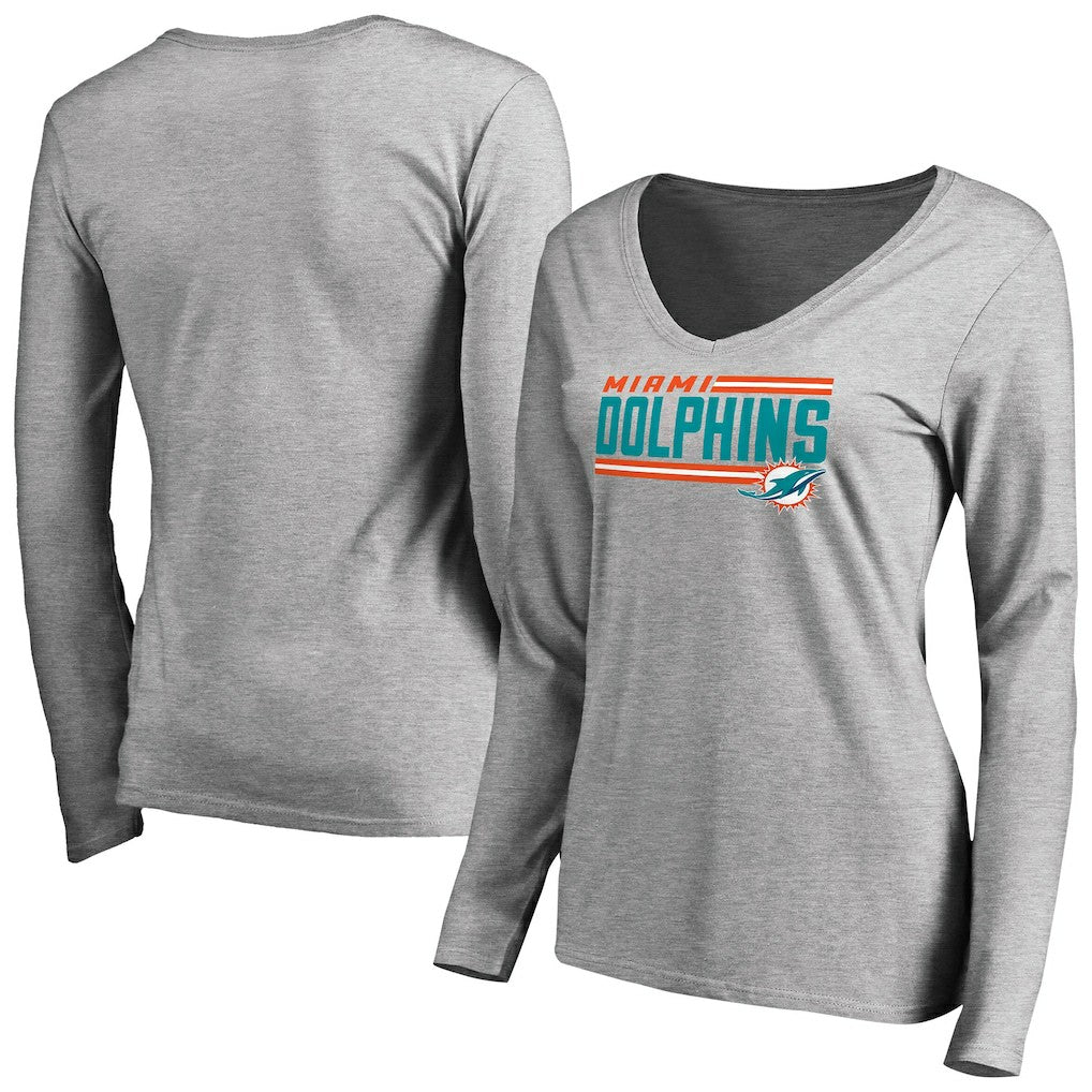 Miami Dolphins Women's Iconic Collection On Side Stripe Long Sleeve V-Neck T-Shirt - Ash online