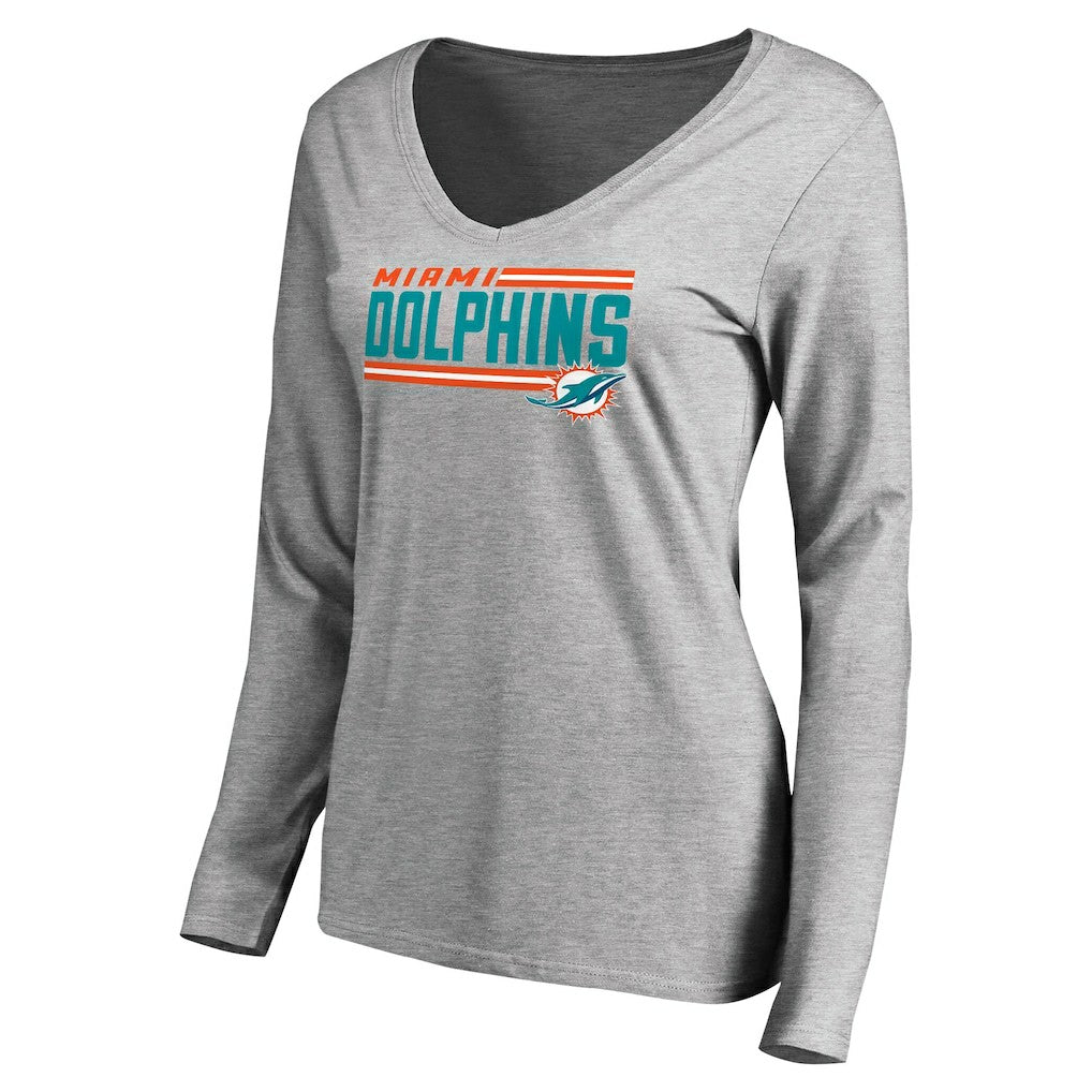 Miami Dolphins Women's Iconic Collection On Side Stripe Long Sleeve V-Neck T-Shirt - Ash online