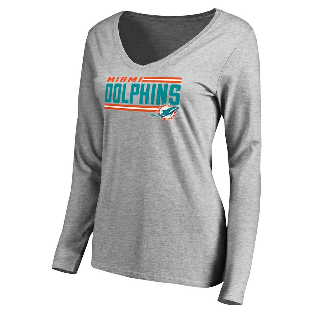 Miami Dolphins Women's Iconic Collection On Side Stripe Long Sleeve V-Neck T-Shirt - Ash online