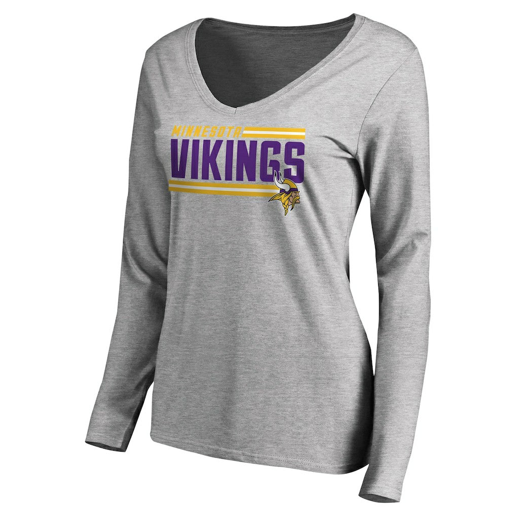 Minnesota Vikings Women's Iconic Collection On Side Stripe Long Sleeve V-Neck T-Shirt - Ash outlet