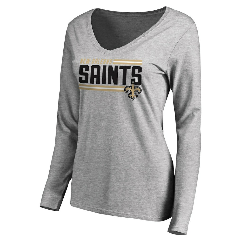 New Orleans Saints Women's Iconic Collection On Side Stripe Long Sleeve V-Neck T-Shirt - Ash outlet