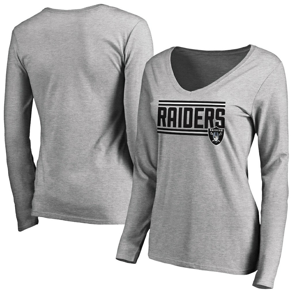 Las Vegas Raiders Women's Iconic Collection On Side Stripe Long Sleeve V-Neck T-Shirt - Ash on sale