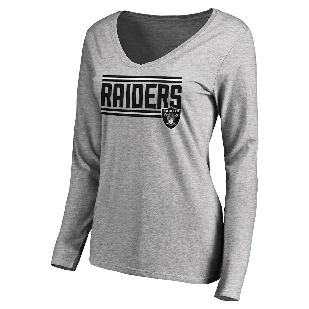 Las Vegas Raiders Women's Iconic Collection On Side Stripe Long Sleeve V-Neck T-Shirt - Ash on sale