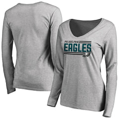 Philadelphia Eagles Women's Iconic Collection On Side Stripe Long Sleeve V-Neck T-Shirt - Ash outlet