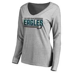 Philadelphia Eagles Women's Iconic Collection On Side Stripe Long Sleeve V-Neck T-Shirt - Ash outlet
