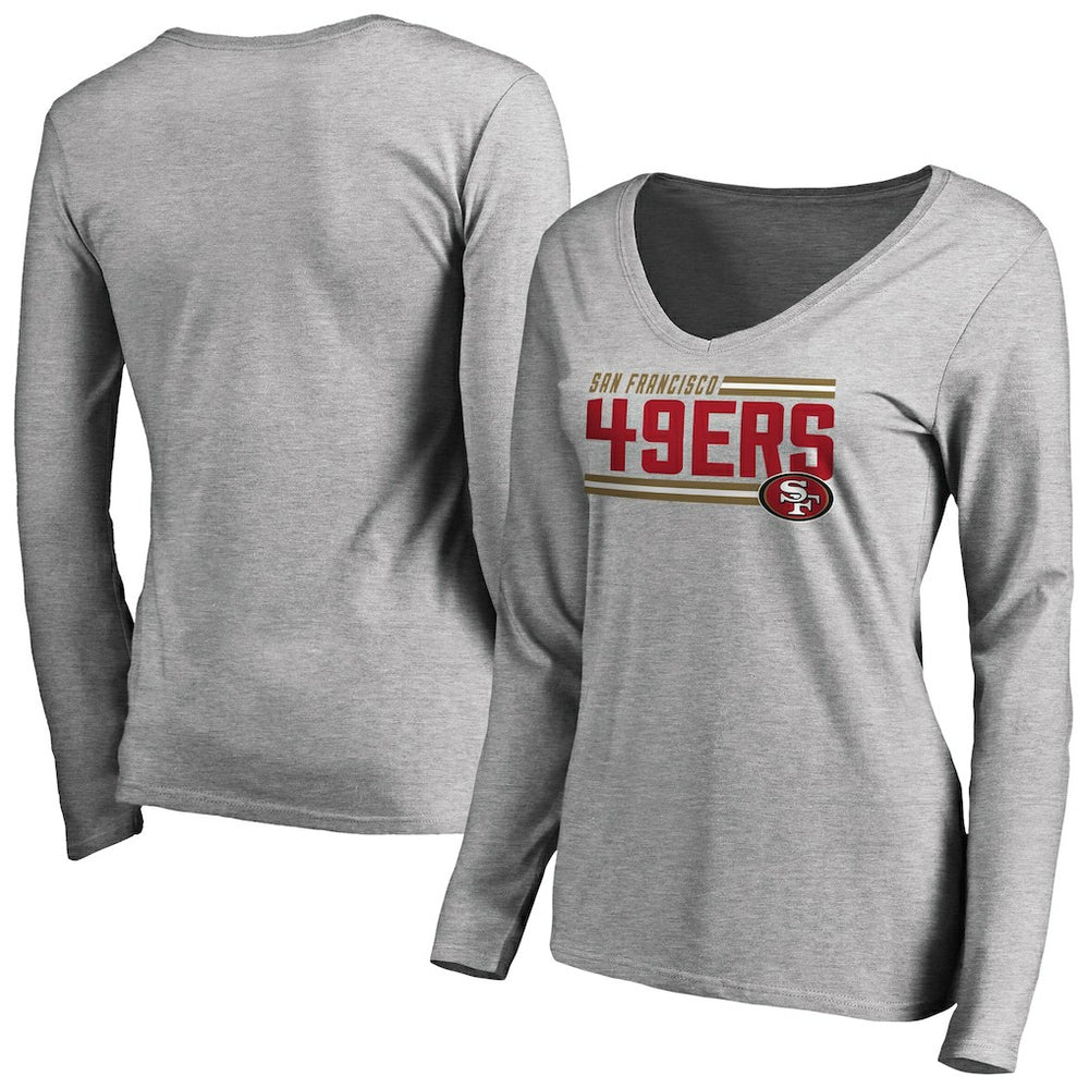 San Francisco 49ers Women's Iconic Collection On Side Stripe Long Sleeve V-Neck T-Shirt - Ash cheap
