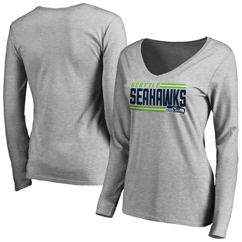 Seattle Seahawks Women's Iconic Collection On Side Stripe Long Sleeve V-Neck T-Shirt - Ash discount