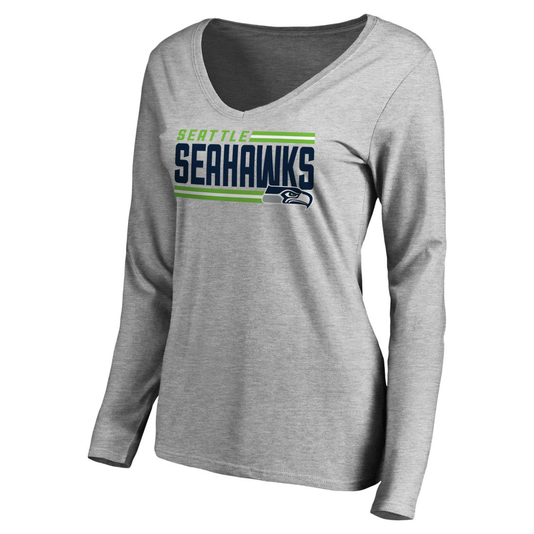 Seattle Seahawks Women's Iconic Collection On Side Stripe Long Sleeve V-Neck T-Shirt - Ash discount