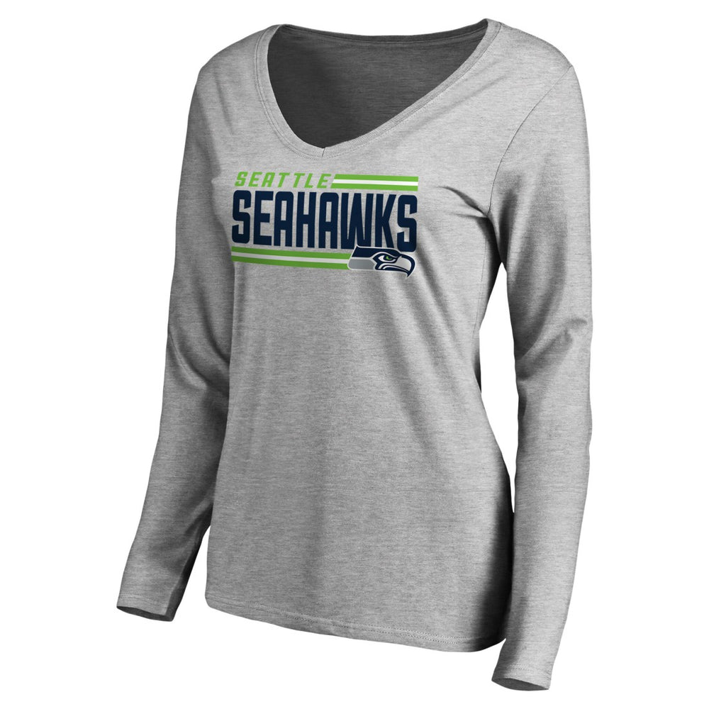 Seattle Seahawks Women's Iconic Collection On Side Stripe Long Sleeve V-Neck T-Shirt - Ash discount