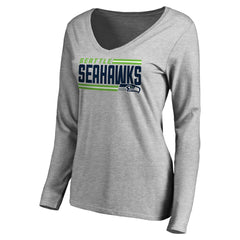 Seattle Seahawks Women's Iconic Collection On Side Stripe Long Sleeve V-Neck T-Shirt - Ash discount