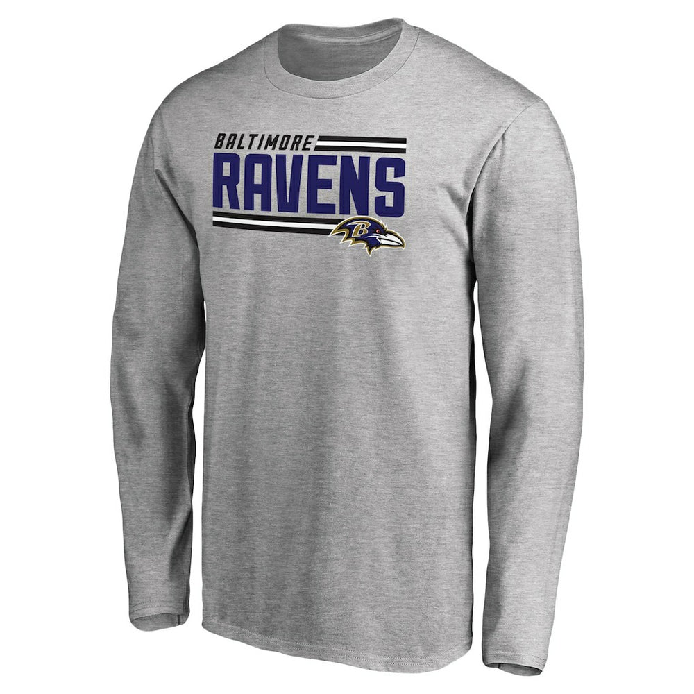 Baltimore Ravens Iconic Collection On Side Stripe Long Sleeve T-Shirt - Ash for sale