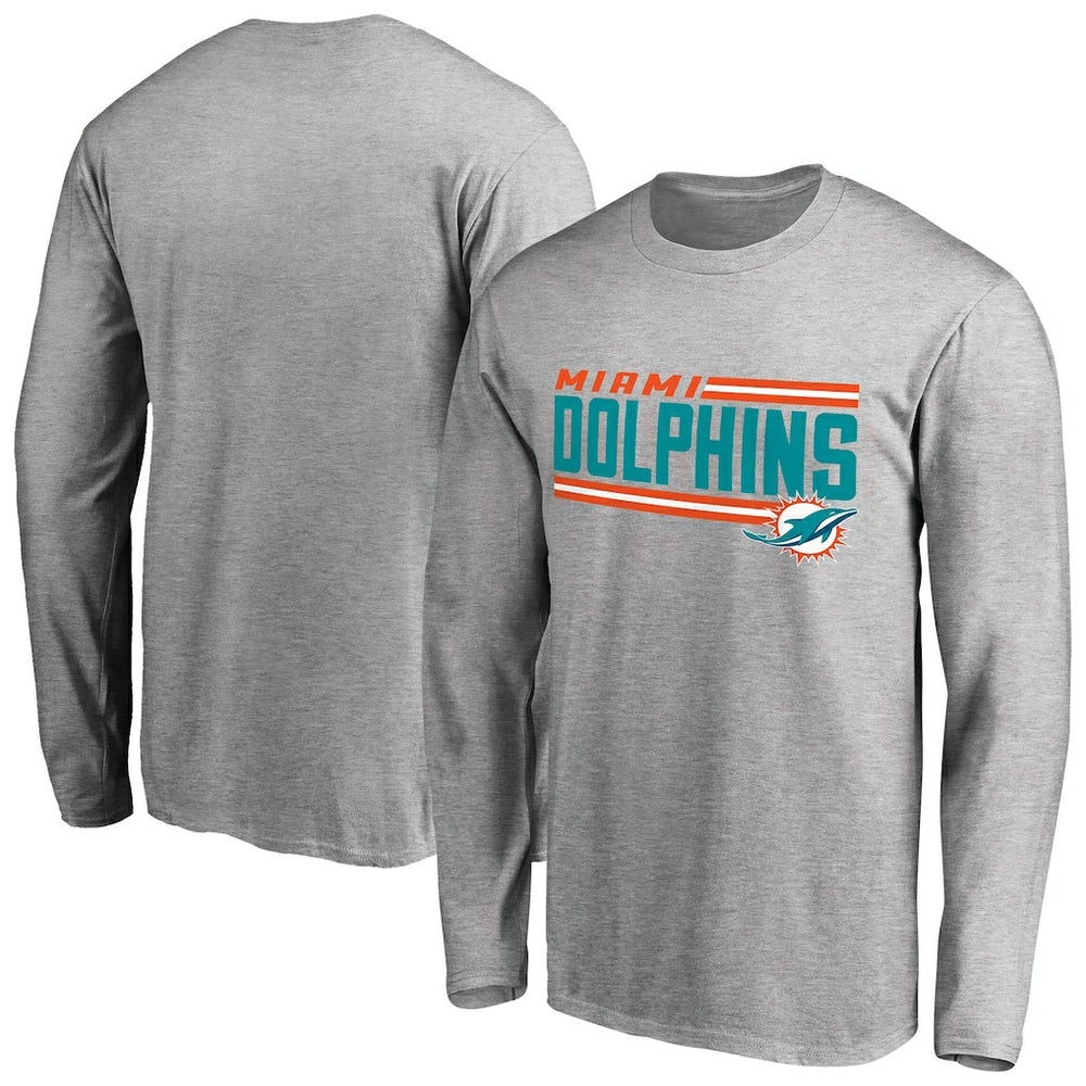 Miami Dolphins Iconic Collection On Side Stripe Long Sleeve T-Shirt - Ash on sale