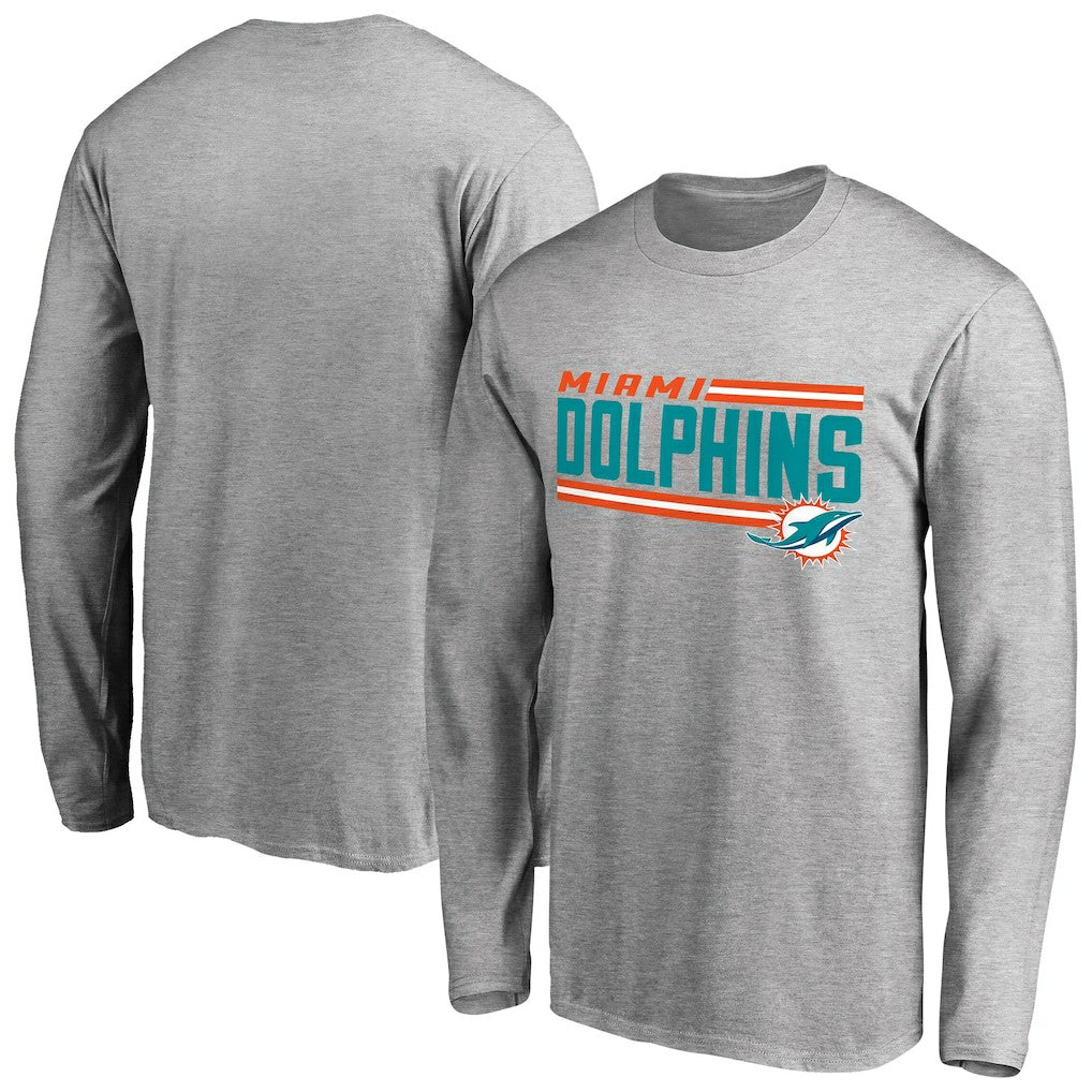 Miami Dolphins Iconic Collection On Side Stripe Long Sleeve T-Shirt - Ash on sale