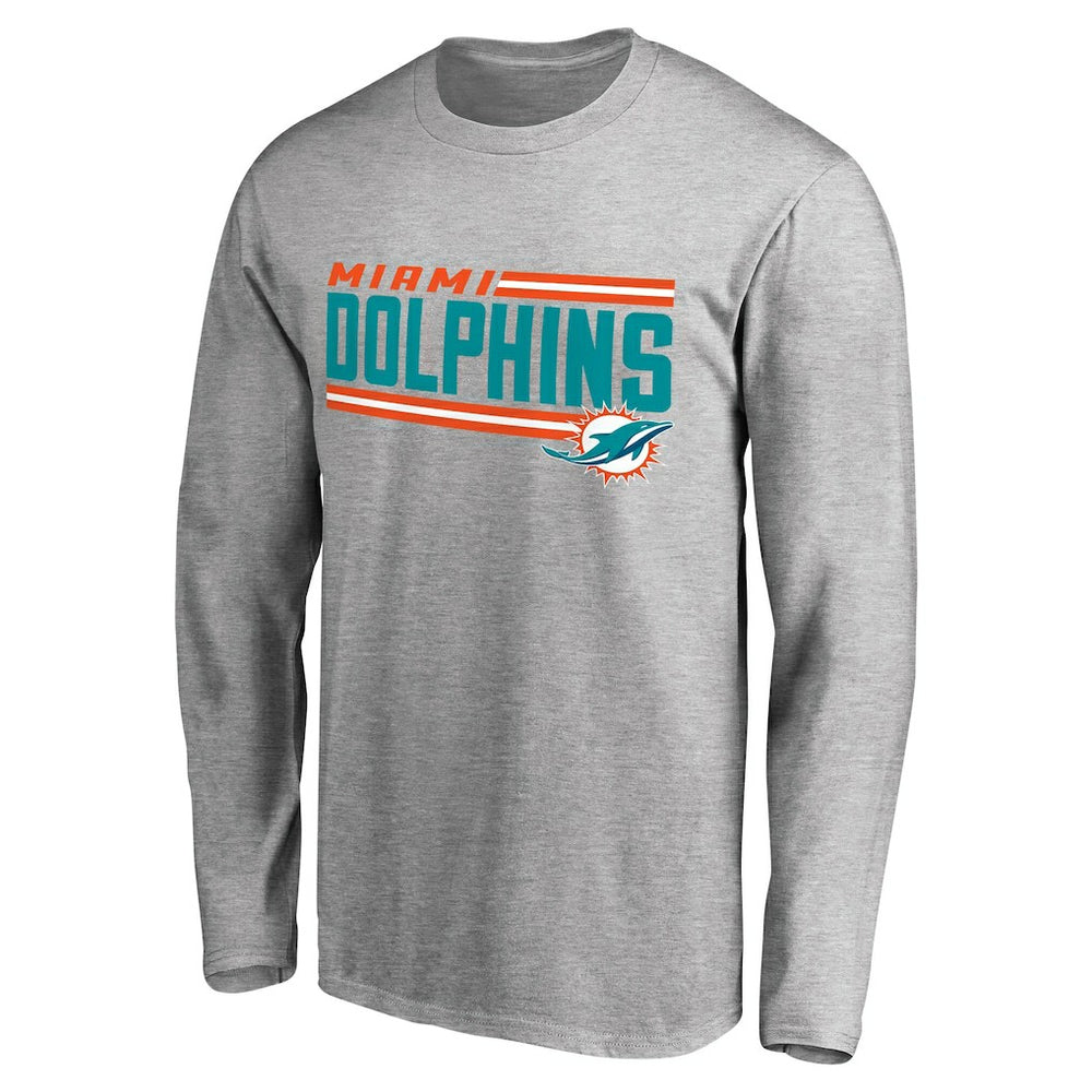 Miami Dolphins Iconic Collection On Side Stripe Long Sleeve T-Shirt - Ash on sale