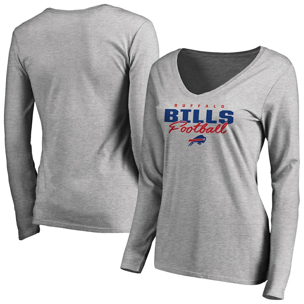 Buffalo Bills Women's Iconic Collection Script Assist Long Sleeve V-Neck T-Shirt - Ash discount