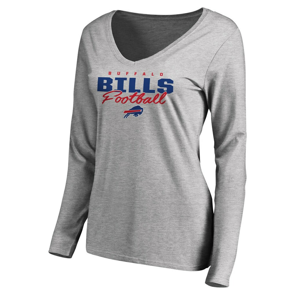 Buffalo Bills Women's Iconic Collection Script Assist Long Sleeve V-Neck T-Shirt - Ash discount