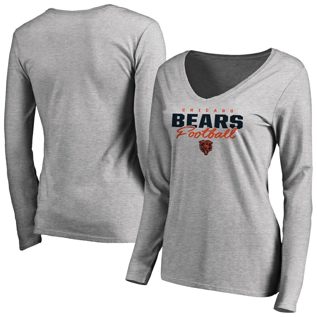 Chicago Bears Women's Iconic Collection Script Assist Long Sleeve V-Neck T-Shirt - Ash on sale