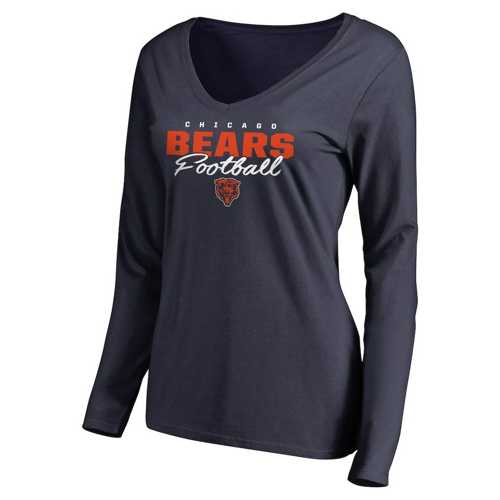 Chicago Bears Women's Iconic Collection Script Assist Long Sleeve V-Neck T-Shirt - Navy online