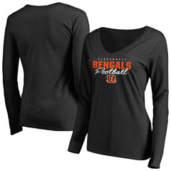 Cincinnati Bengals Women's Iconic Collection Script Assist Long Sleeve V-Neck T-Shirt - Black outlet