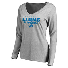 Detroit Lions Women's Iconic Collection Script Assist Long Sleeve V-Neck T-Shirt - Ash discount