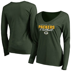 Green Bay Packers Women's Iconic Collection Script Assist Long Sleeve V-Neck T-Shirt - Green on sale