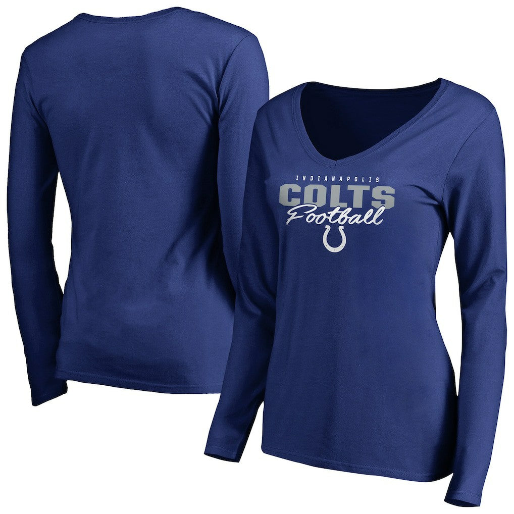 Indianapolis Colts Women's Iconic Collection Script Assist Long Sleeve V-Neck T-Shirt - Royal discount